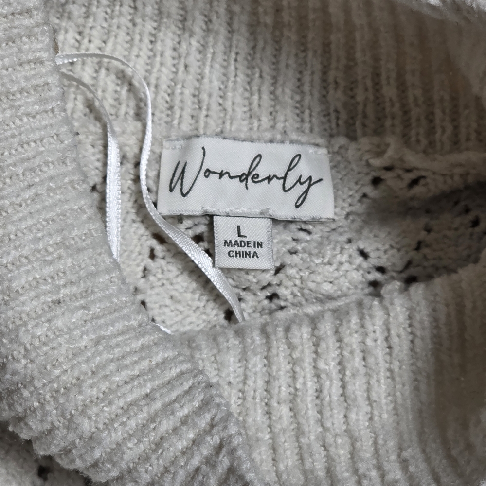 Wonderly Diamond Knit Sweater Women's Size Large Beige Turtleneck - Picture 3 of 6